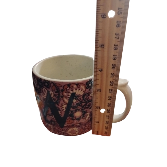 Anthropologie Initial "W" Mug Paisley Floral Thumb Rest Factory Distress Design - Picture 9 of 10